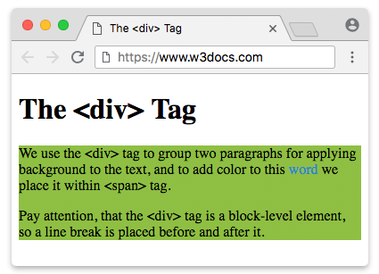 Example of the div tag