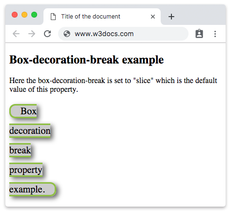 CSS box-decoration-break Property with slice value and shadow
