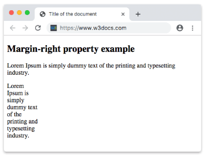 A paragraph with a 400px right margin shown narrower than the surrounding text