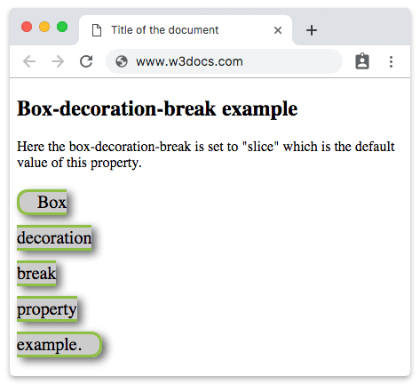 CSS box-decoration-break Property with slice value and shadow