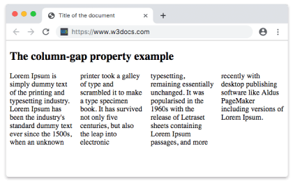 CSS column-gap Property with normal value rendered in four columns
