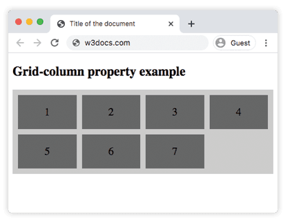 CSS grid-column property: box 6 spanning columns 2 to 4 in a grid