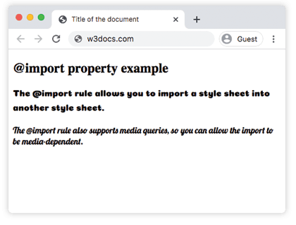 Two paragraphs styled with Google Fonts imported via the CSS @import rule