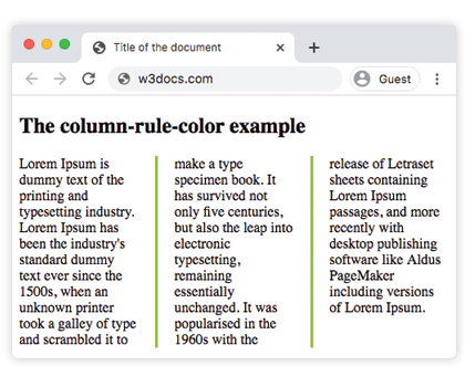 CSS column-rule-color Property with a hexadecimal value