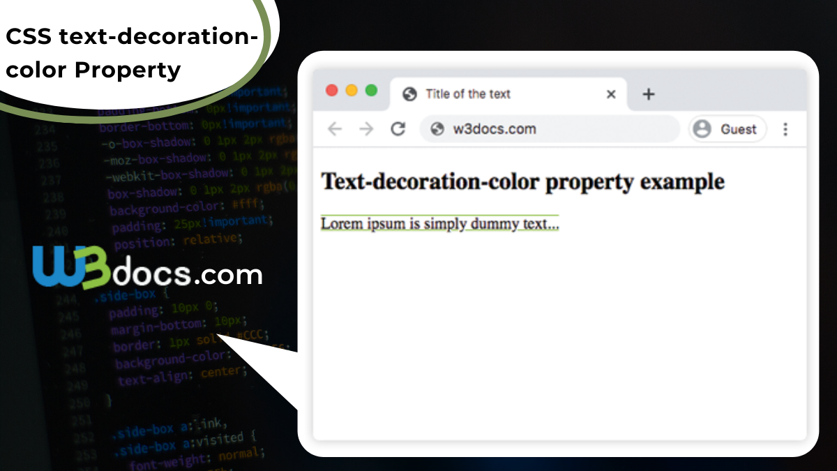 CSS text-decoration-color Property - Syntax, Values, Examples.