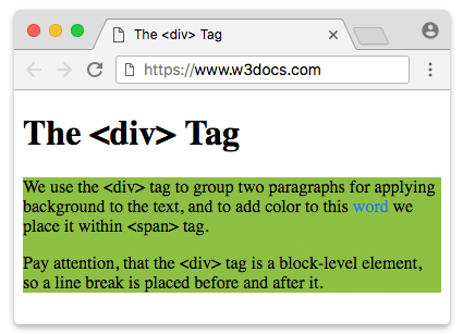 HTML div Tag - Usage, Attributes, Examples