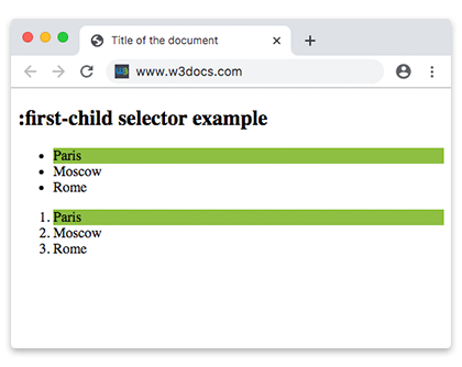  CSS :first-child Pseudo Class example