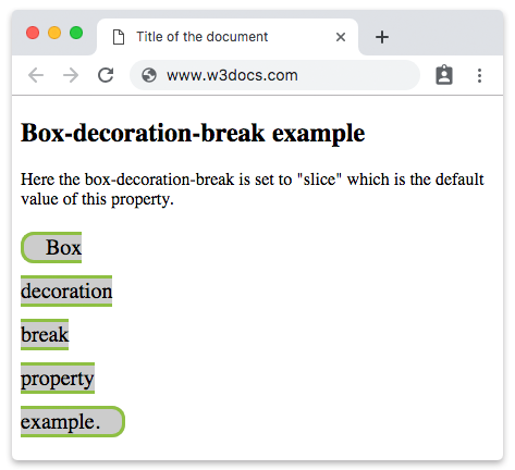 CSS box-decoration-break Property with slice value