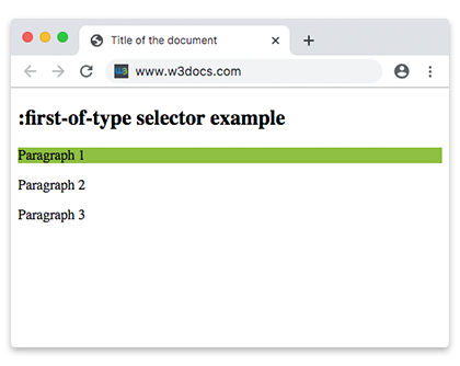  CSS :first-of-type Pseudo Class example