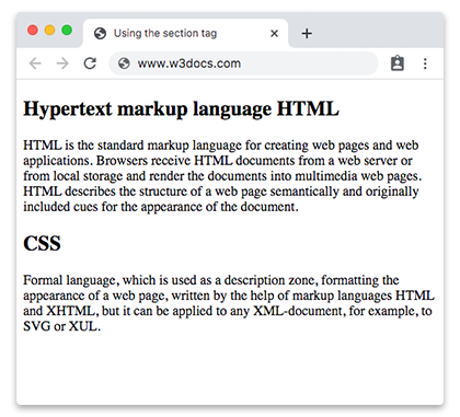 HTML section Tag