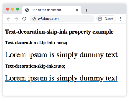 CSS text-decoration-skip-ink values list