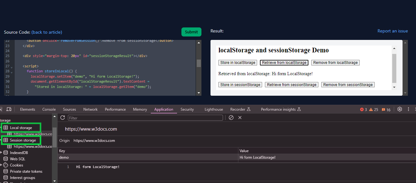 local and session storage in browser